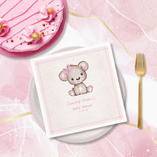 Cute Brown Bear Girl Rosa Blanket Napkins Pappersservett
