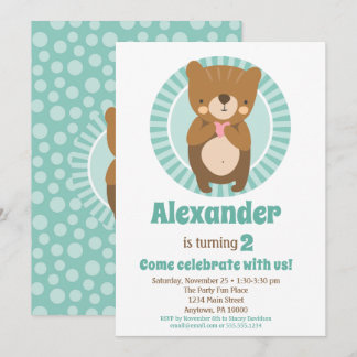 Cute Brown Bear Heart Birthday Investigation Boy G Inbjudningar