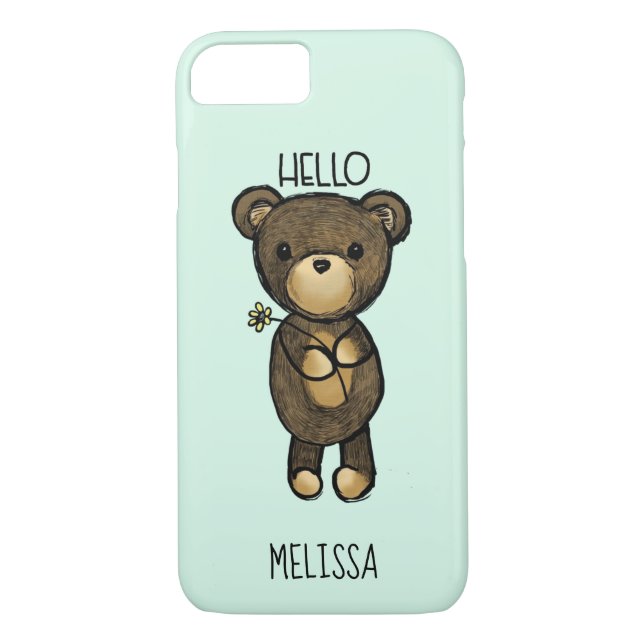 Cute Brown Bear Holger en Gult Blommans Anpassning Case-Mate iPhone Skal (Baksida)