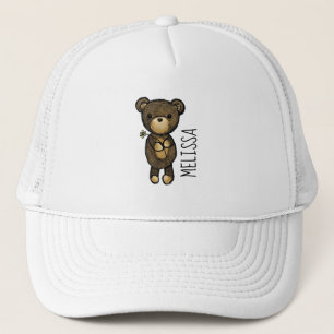 Cute Brown Bear Holger en Gult Flower Keps