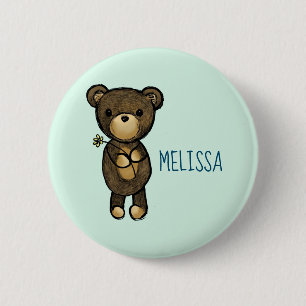 Cute Brown Bear Holger en Gult Flower Knapp