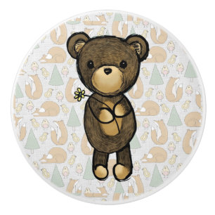 Cute Brown Bear Holger en Gult Flower Knopp