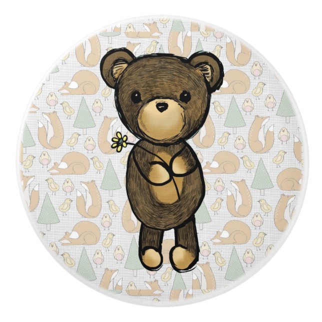 Cute Brown Bear Holger en Gult Flower Knopp (Framsidan)