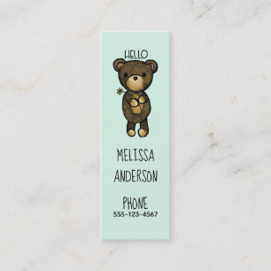 Cute Brown Bear Holger en Gult Flower Mini Visitkort