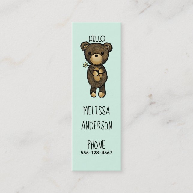 Cute Brown Bear Holger en Gult Flower Mini Visitkort (Framsida)