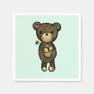Cute Brown Bear Holger en Gult Flower Pappersservett