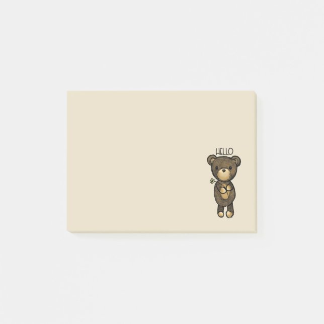 Cute Brown Bear Holger en Gult Flower Post-it Block (Framsida)