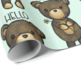 Cute Brown Bear Holger en Gult Flower Presentpapper