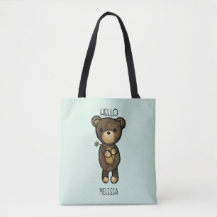 Cute Brown Bear Holger en Gult Flower Tygkasse