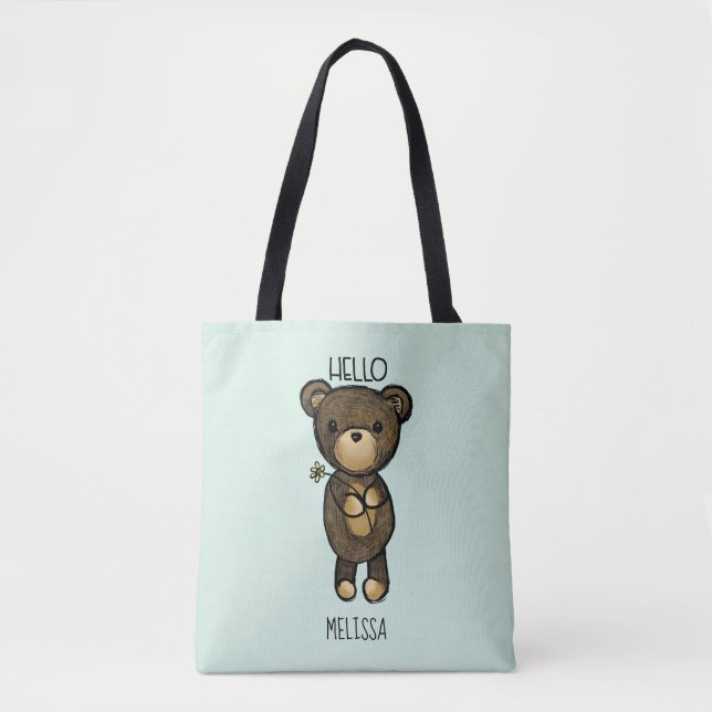 Cute Brown Bear Holger en Gult Flower Tygkasse (Framsida)