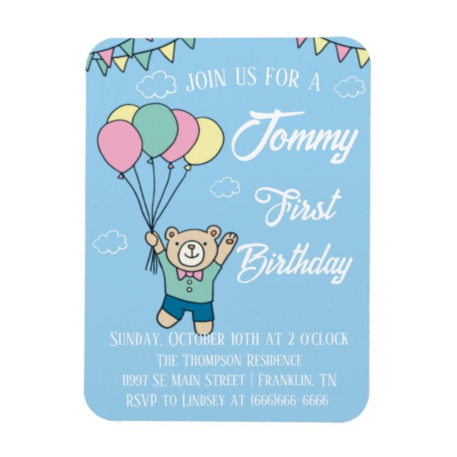 Cute Brown Bear Luftballong Boy Birthday Magnet (Vertikal)