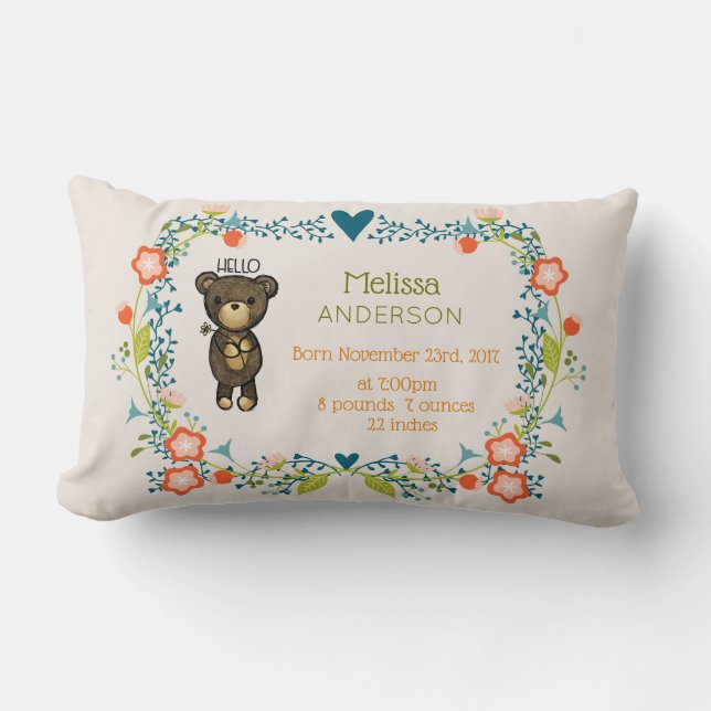 Cute Brown Bear med Gult Flower Birance Lumbarkudde (Framsida)