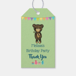Cute Brown Bear med Gult Flower Birday Tack Presentetikett
