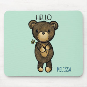 Cute Brown Bear med Gult Flower-Personlig Musmatta
