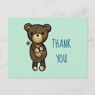 Cute Brown Bear med Gult Flower Tack Vykort
