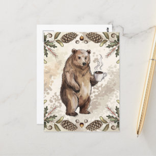Cute Brown Bear med kaffe Vykort