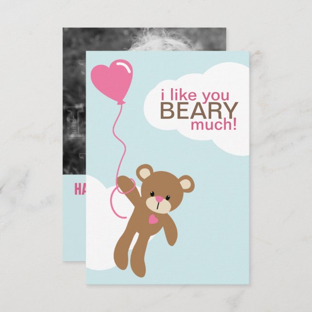 Cute Brown Bear Photo Valentine Inbjudningar (Fram/baksida)