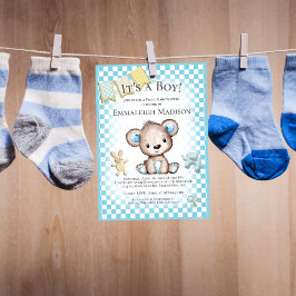 Cute Brown Bear Pojke Picnic Baby Shower Inbjudningar