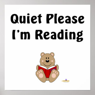 Cute Brown Bear Reading Quiet, jag läser Poster