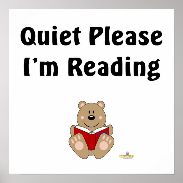 Cute Brown Bear Reading Quiet, jag läser Poster (Framsidan)
