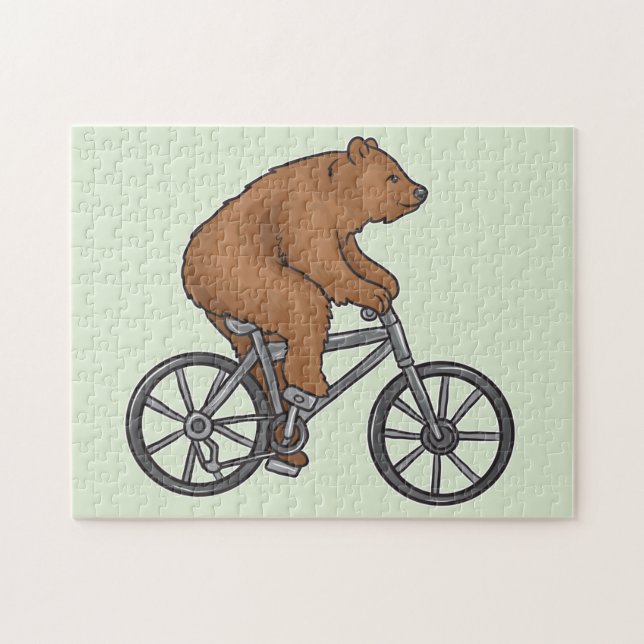 Cute Brown Bear Riding A Bike Pussel (Horisontell)