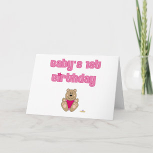 Cute Brown Bear Rosa Bib Baby 1st Birthday Kort