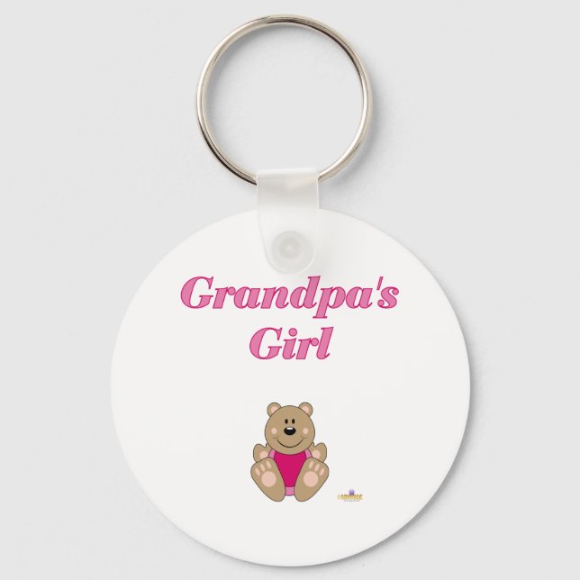 Cute Brown Bear Rosa Bib Grandpa's Girl Nyckelring (Framsida)