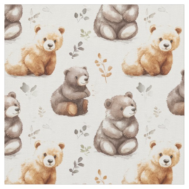Cute Brown Bears on White Tyg (Närbild)