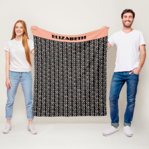Cute Brown, Black and White Bold Squares Mönster Fleecefilt