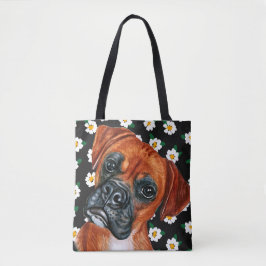 Cute Brown Boxer-Daisyn Flower Mönster Tygkasse