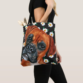 Cute Brown Boxer-Daisyn Flower Mönster Tygkasse
