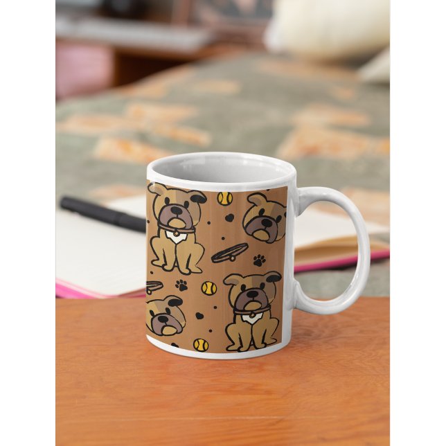 Cute Brown Bulldog Pattern Personalized Gift Kaffemugg (Start your morning with these cute pups.🐾 The perfect wrap-around gift for Bulldog lovers.)