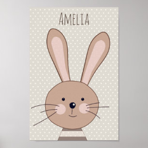 Cute Brown Bunny Beige Dots Personlig Poster