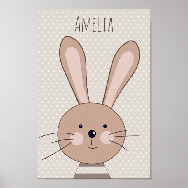 Cute Brown Bunny Beige Dots Personlig Poster (Framsidan)