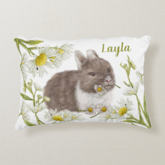 Cute Brown Bunny med Daisy accentglödlampa Prydnadskudde