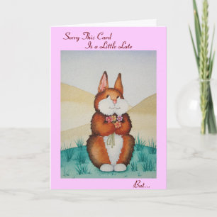 Cute Brown Bunny och blommor, försenad födelsedag Kort