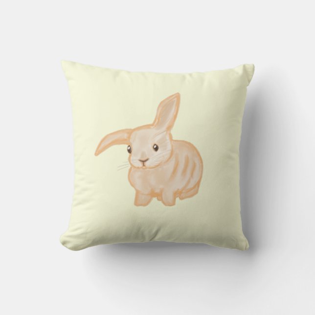 Cute Brown Bunny Rabbit - genomskinlig på gulten. Kudde (Framsida)