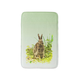 Cute Brown Bunny Rabbit Grönt Grass Bathmat Badrumsmatta