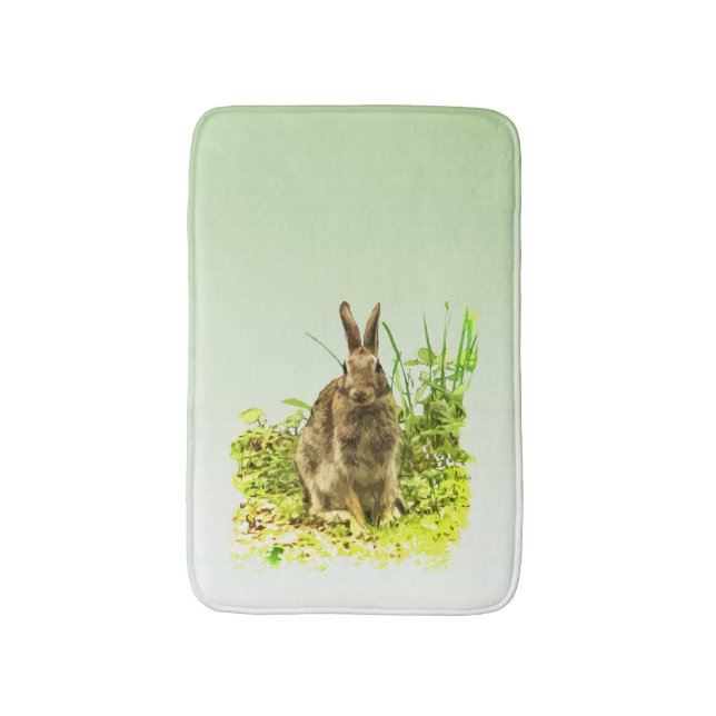 Cute Brown Bunny Rabbit Grönt Grass Bathmat Badrumsmatta (Framsidan (Vertikal))