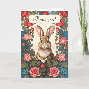Cute Brown Bunny Rabbit Rosa ros Garden Tack Kort