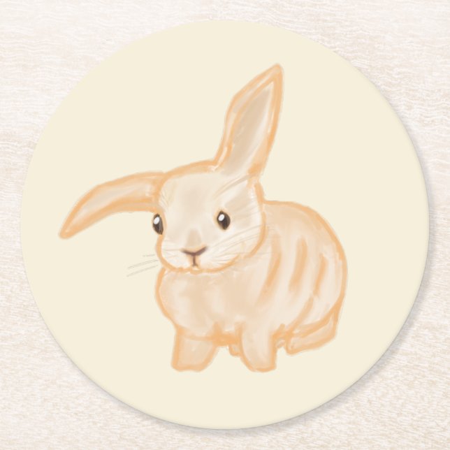 Cute Brown Bunny Rabbit - transparent på beige. Underlägg Papper Rund (Framsidan)