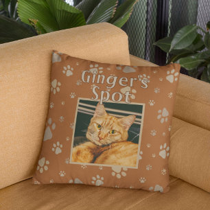 Cute Brown Cat Anpassningsbar Pet Photo Namn Tassa Kudde