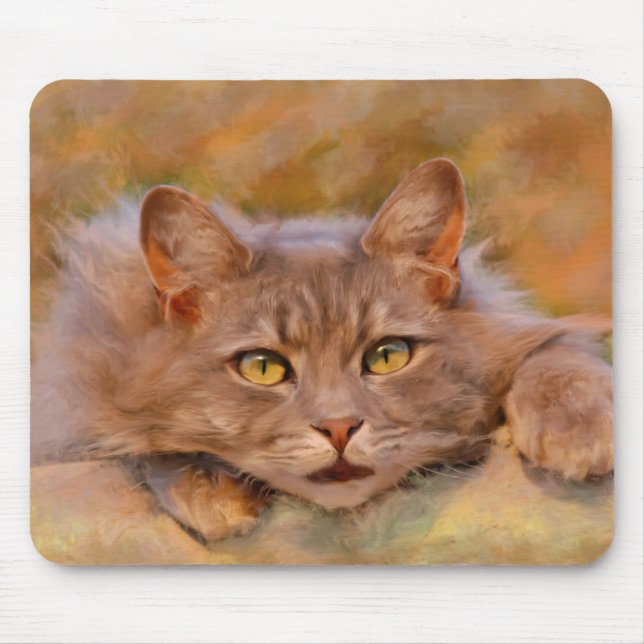 Cute Brown Cat Watercolor Oljemålning Art Musmatta (Framsidan)
