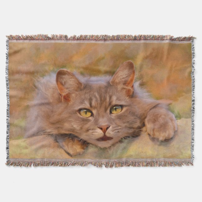 Cute Brown Cat Watercolor Oljemålning Art Mysfilt (Framsidan)