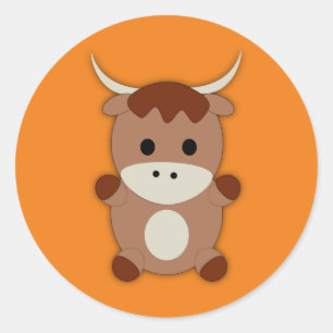 Cute Brown Cow Runt Klistermärke