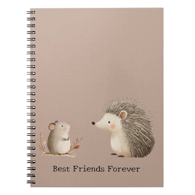 Cute Brown Cream Hedgehog Mouse Best Friends Anteckningsbok (Framsidan)