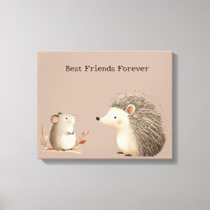 Cute Brown Cream Hedgehog Mouse Best Friends Canvastryck