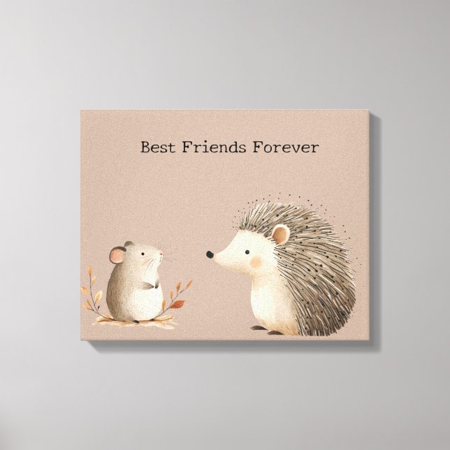 Cute Brown Cream Hedgehog Mouse Best Friends Canvastryck (Framsida)