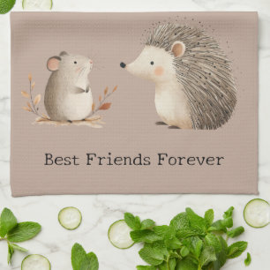 Cute Brown Cream Hedgehog Mouse Best Friends Kökshandduk