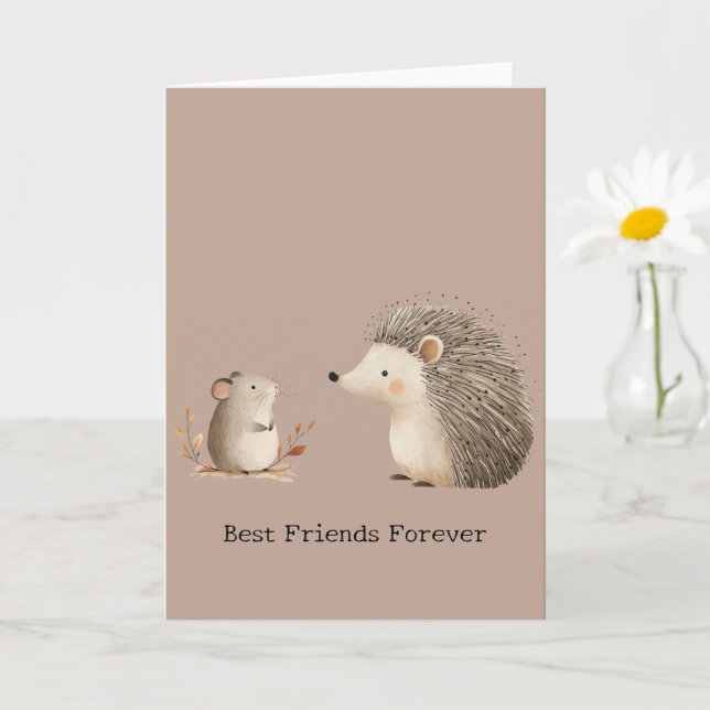 Cute Brown Cream Hedgehog Mouse Best Friends Kort (Liten växt)